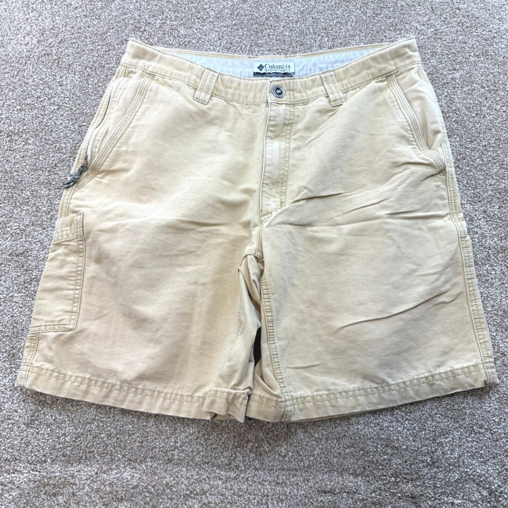 Columbia Mens Tan Cotton Cargo Shorts 34 Outdoor Utility Hiking Active Pocket
